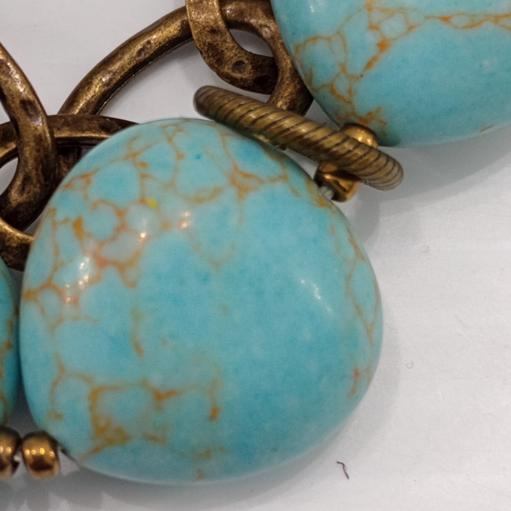 Premier Designs Turquoise Statement Necklace Gold Tone Signed - Picture 8 of 9